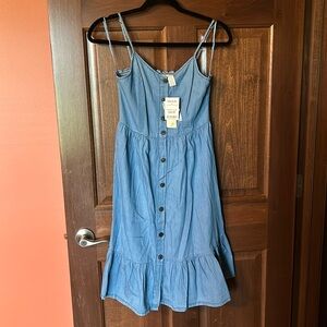 Denim Blue dress XS, button front. Adjustable straps